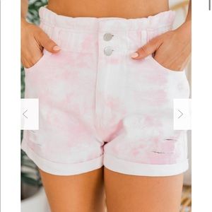Pink Lily pink tie dyed denim shorts